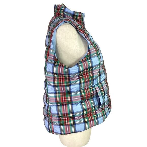 Lands End Puffer Vest Women 1X Blue Multi Plaid Down Filled Full Zip Pockets - Picture 4 of 6